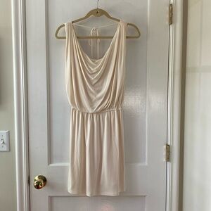 Halston draped neck and low back mini dress XS in cream color. EUC